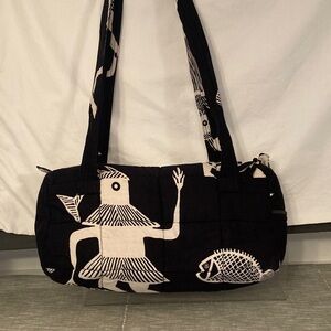 Nina Sinclair Creations Black & White Graphic Block Print Barrel Shoulder Bag